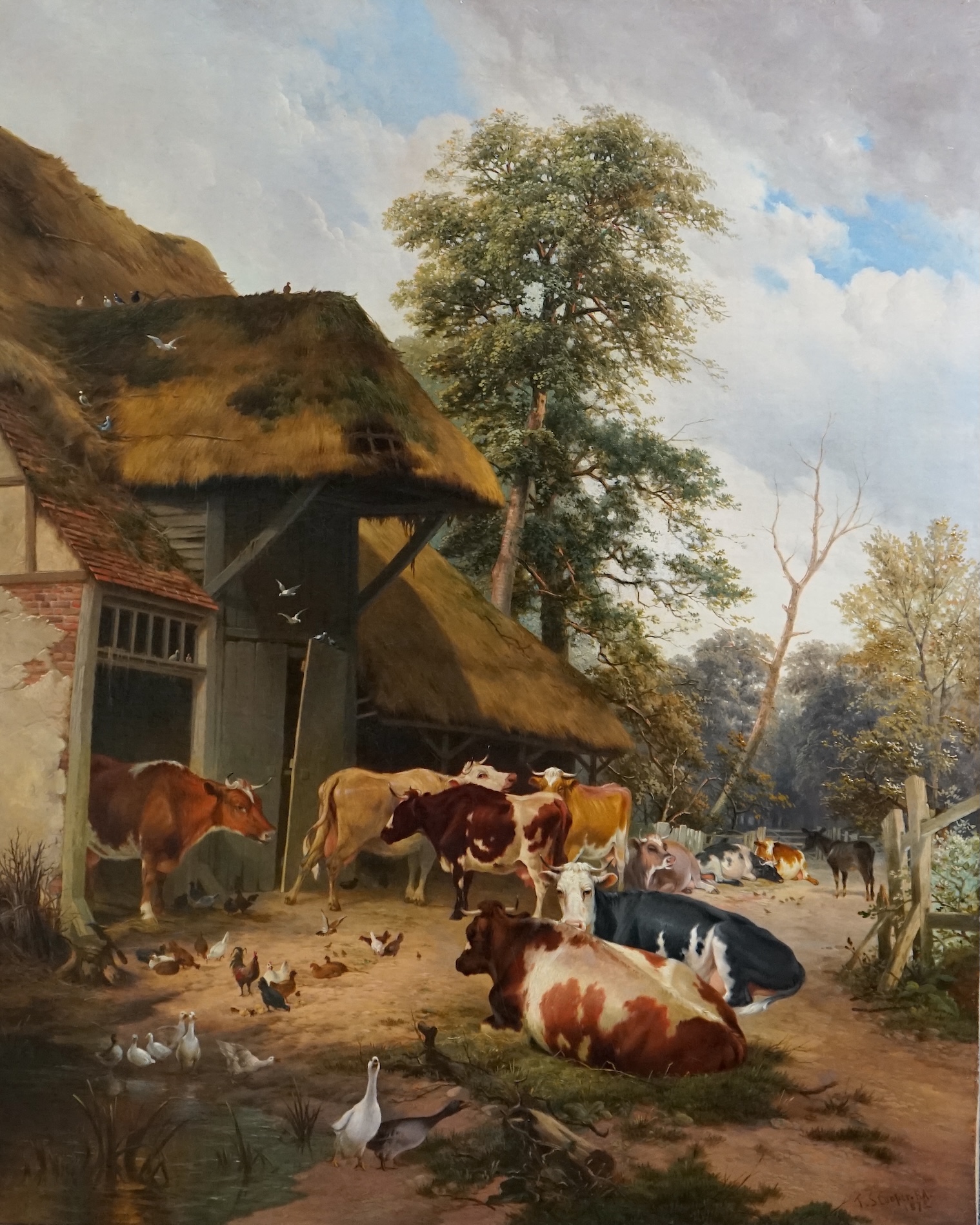 Thomas Sidney Cooper (British, 1803-1902) and Studio, Farmyard scene with cattle and poultry, oil on canvas, 92 x 74cm